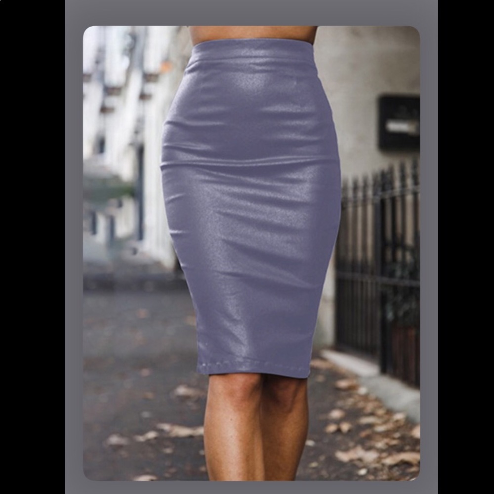 Lavender/Gray Knee Length Pleather Pencil …